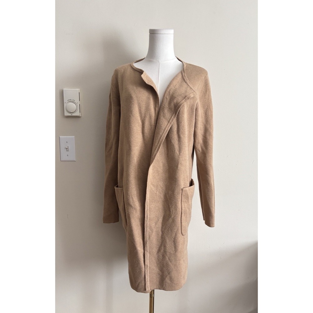 J Crew Womens Small Juliette Collarless Blazer Sweater Cotton Wool Tan *FLAW